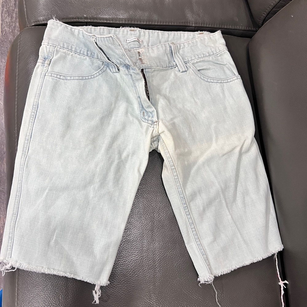 Katayone Adeli Light Blue Denim Jean vintage Bermuda cut off shorts